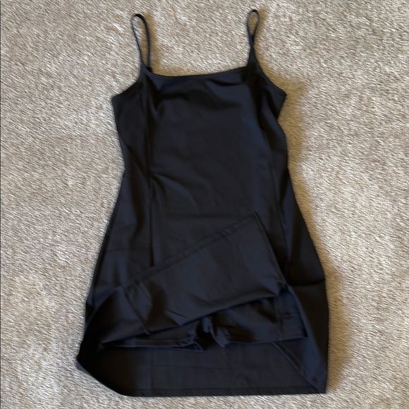 Women's Spaghetti Strap Tennis Dress with Shorts Workout Side Slit Active Black - Picture 13 of 15